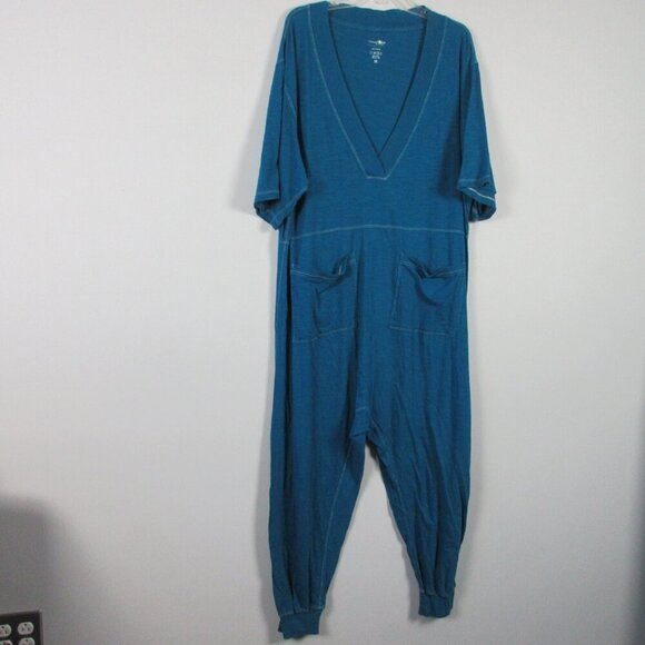 Natural Life Charlie Jumpsuit Women M Blue 100% Cotton V-Neck Boho Lounge 340 - Picture 1 of 12